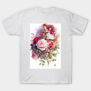 Pink and Red Rose Bouquet Romantic Valentine Wedding Anniversary Birthday T-Shirt